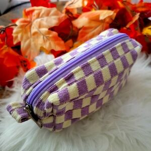 Purple and Cream Checkered Pouch